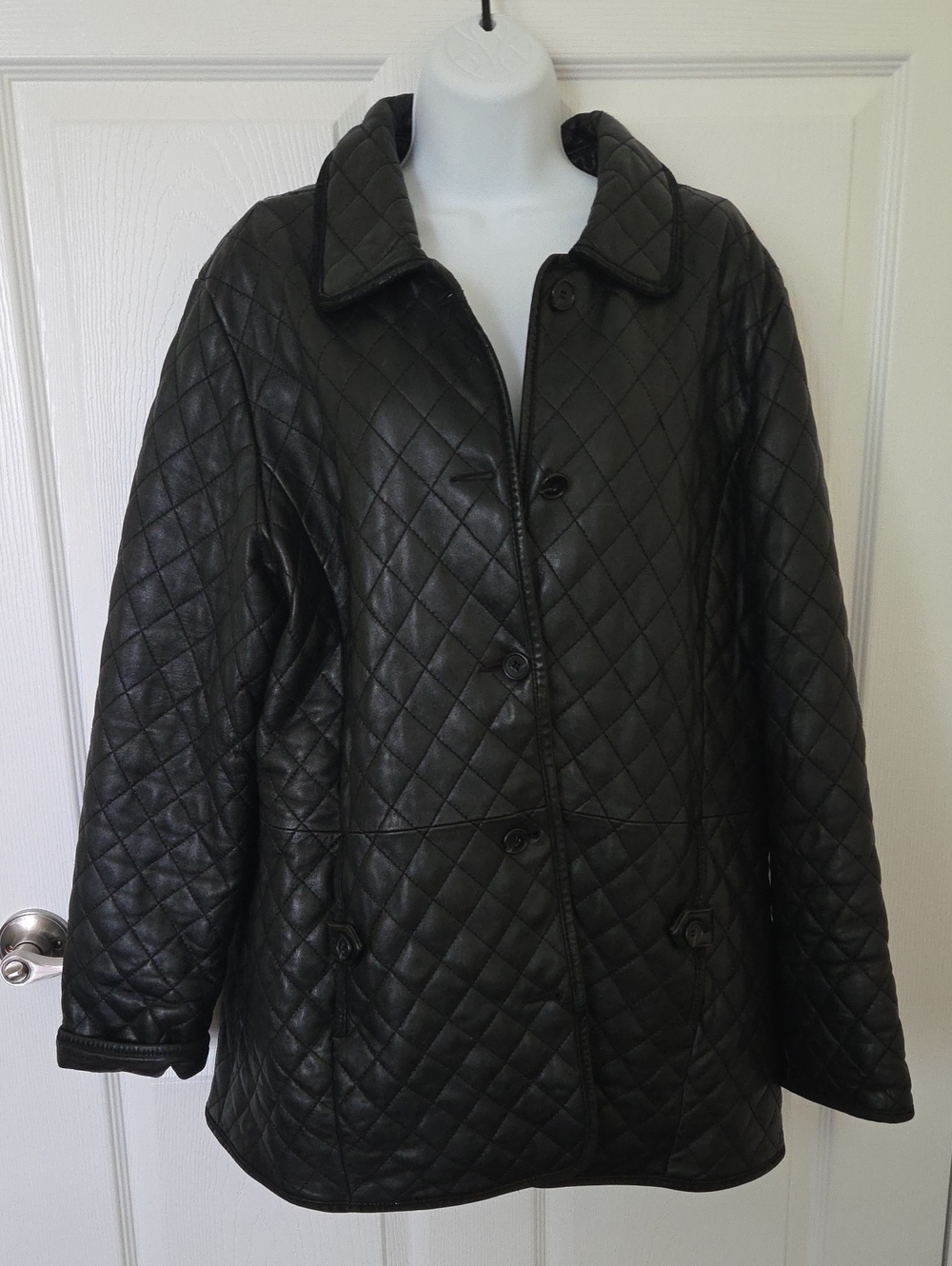 Quilted Black Leather  Barn Coat XL